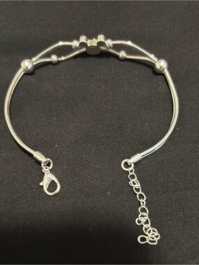 Silver Tone Mickey Mouse Motif Double-Band Bracelet